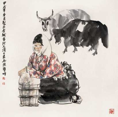李宝峰 甲戌（1994）年作 牧牛图 镜心